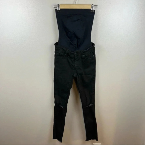 Blanqi Denim Maternity Skinny Jeans 0 Belly Support Distressed Black Full Panel - Picture 3 of 12
